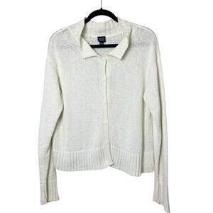 Eileen Fisher Ivory Button Front Knit Cardigan Sweater Size Large